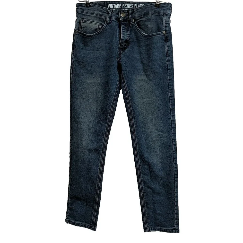 Vintage Genes Black VGB Jeans Men W28 L30 Slim Fit Dark Wash Blue - Picture 12 of 13